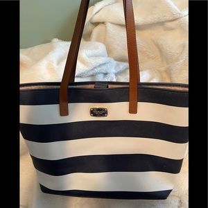 Michael kors blue and white striped tote